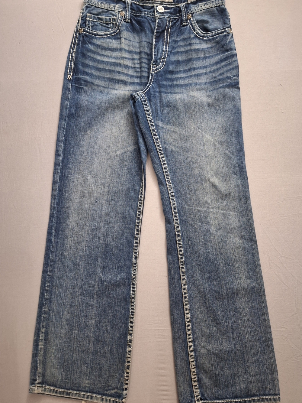 BKE Tyler Relaxed Straight Bootcut Fit Thick Stitch Jeans Waist 31R Blue